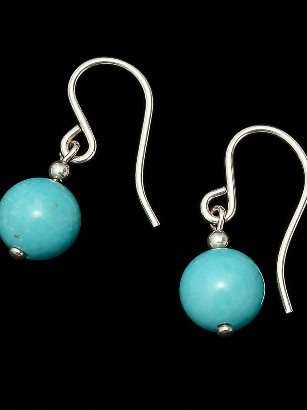 Turquoise Bead 925 Sterling Silver Hooks Drop Earrings - Women Jewelry